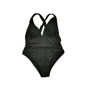 Saukole‎ Womens One Piece Swimsuit 14 Black Polyester Ruched New